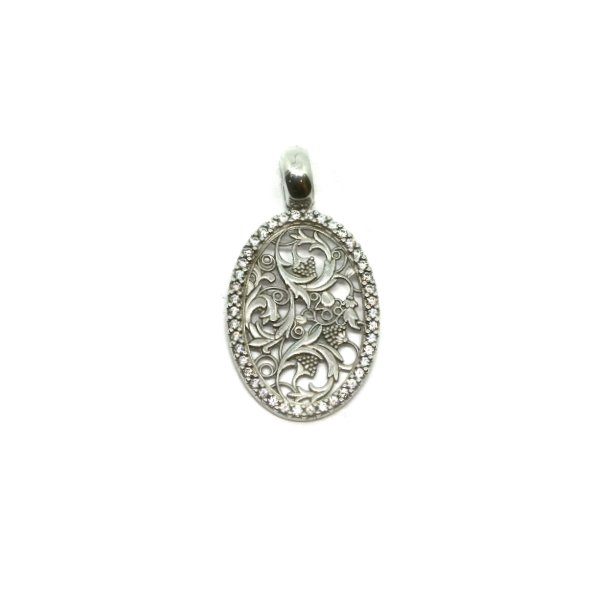 Ciondolo Donna Oro Bianco 18kt Ovale Ricamo 1 Ciondolo Donna Oro Bianco 18kt Ovale Ricamo