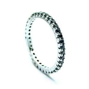 Anello Donna Oro Bianco 18kt Fedina Zirconi Neri