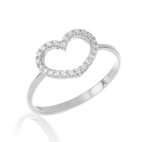 Anello Donna Oro Bianco 9kt Cuore Medio Zirconi 1 Anello Donna Oro Bianco 9kt Cuore Medio Zirconi
