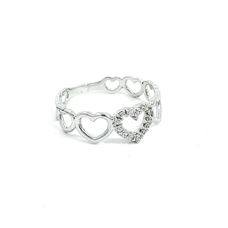 Anello Donna Oro Bianco 9kt Cuori 3 Anello Donna Oro Bianco 9kt Cuori