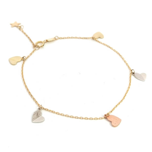 Bracciale Donna oro 9kt Cuori Multicolore 1 Bracciale Donna oro 9kt Cuori Multicolore