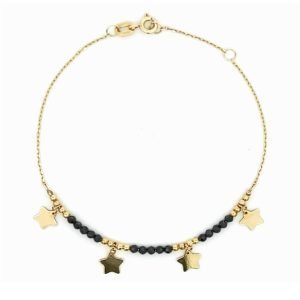 Bracciale oro 18kt con stelline e perline nere