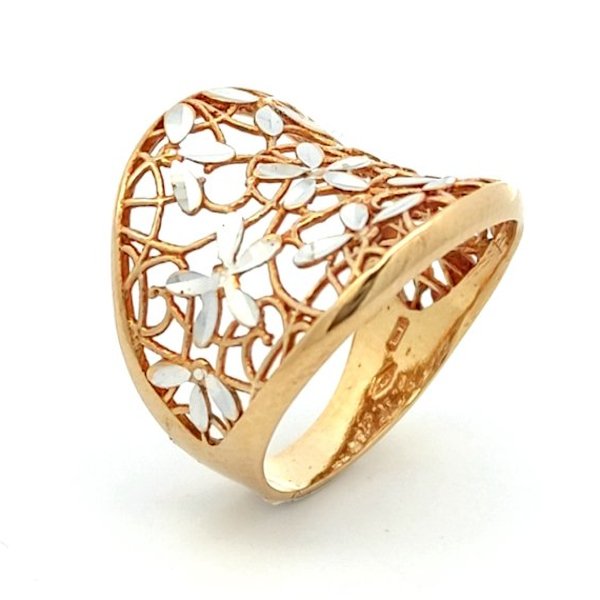 Anello Donna Oro 18kt Fascia Fiori 1 Anello Donna Oro 18kt Fascia Fiori
