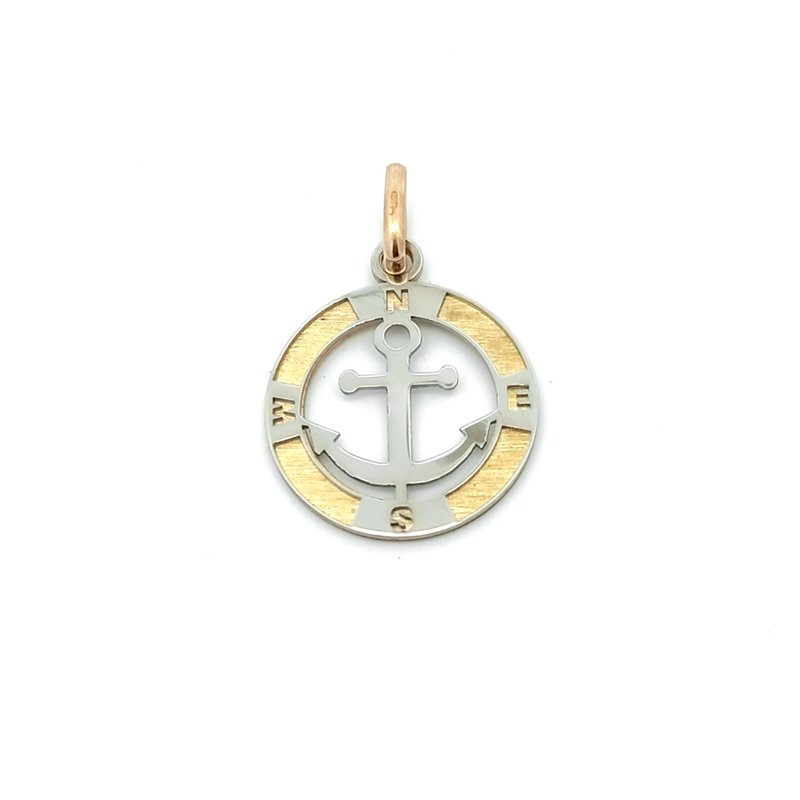 Ciondolo Uomo Oro 9kt Ancora Bicolor Punti Cardinali 1 Ciondolo Uomo Oro 9kt Ancora Bicolor Punti Cardinali