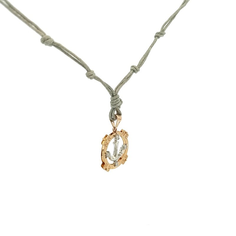 Ciondolo Uomo Oro 9 kt Ancora Bicolor Corda Grigia 2 Ciondolo Uomo Oro 9 kt Ancora Bicolor Corda Grigia