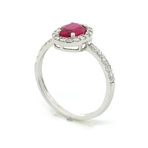 Anello Donna Oro Bianco 9kt Simil Rubino e Zirconi