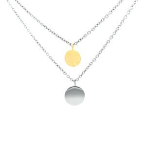 Collana Donna Acciaio Doppia Catena e Doppio Ciondolo Cerchi