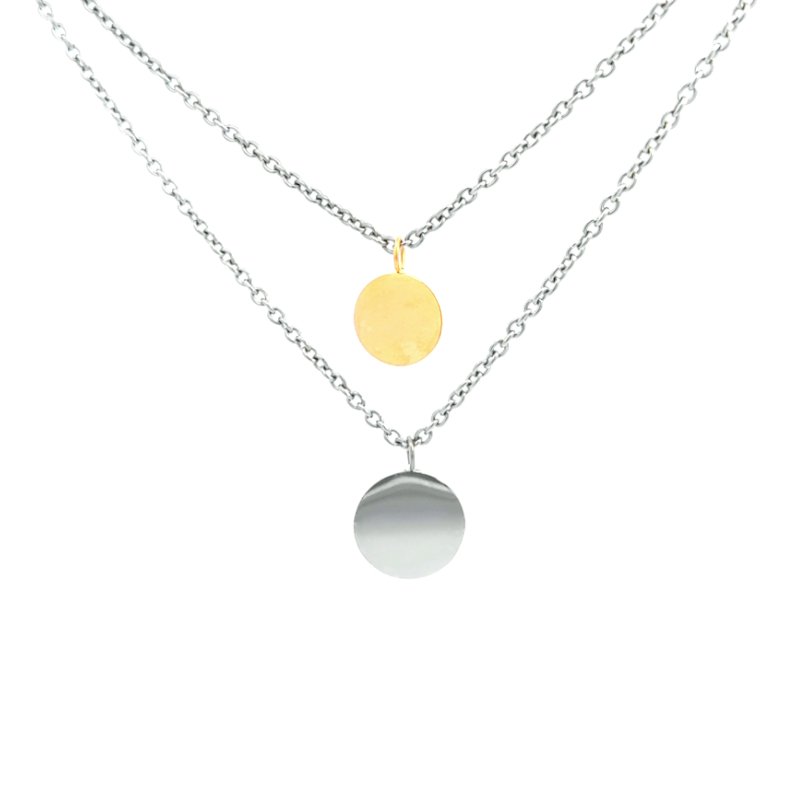 Collana Donna Acciaio Doppia Catena e Doppio Ciondolo Cerchi 1 Collana Donna Acciaio Doppia Catena e Doppio Ciondolo Cerchi