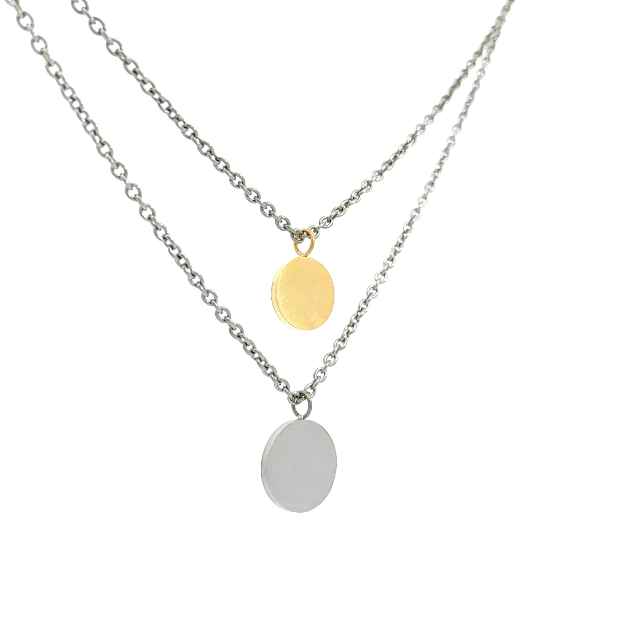 Collana Donna Acciaio Doppia Catena e Doppio Ciondolo Cerchi 2 Collana Donna Acciaio Doppia Catena e Doppio Ciondolo Cerchi