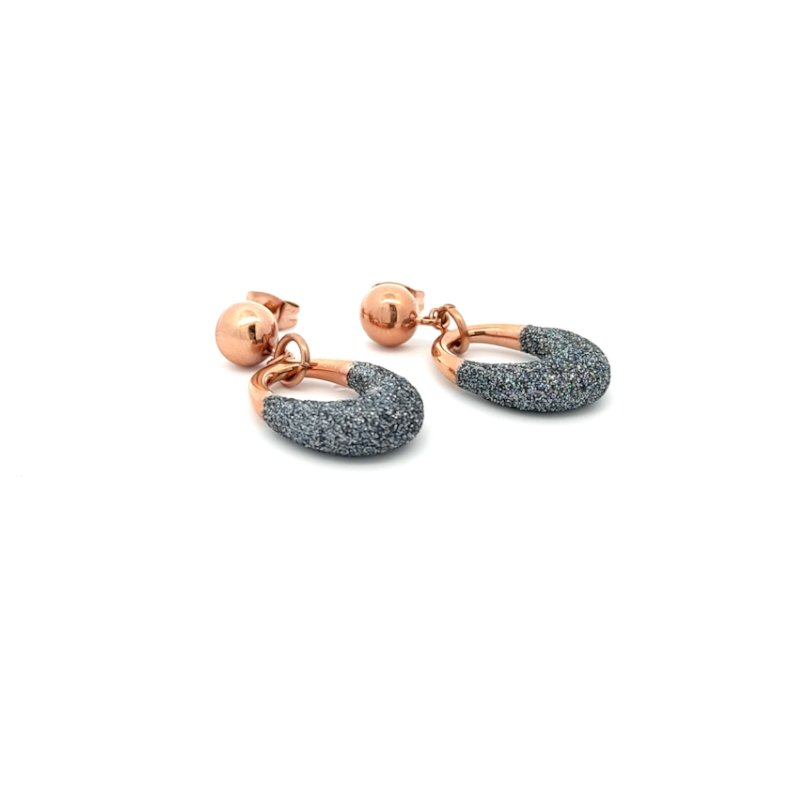 Orecchini Donna in Acciaio Ovali Rosati/Antracite Brillantinata 1 Orecchini Donna in Acciaio Ovali Rosati/Antracite Brillantinata