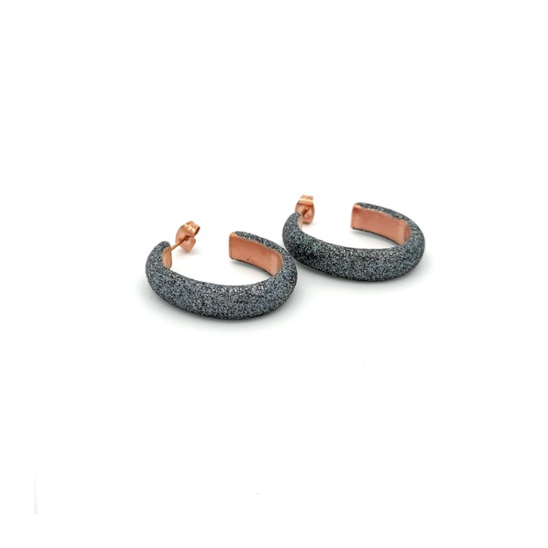Orecchini Donna in Acciaio Semicerchio Antracite Brillantinati 1 Orecchini Donna in Acciaio Semicerchio Antracite Brillantinati