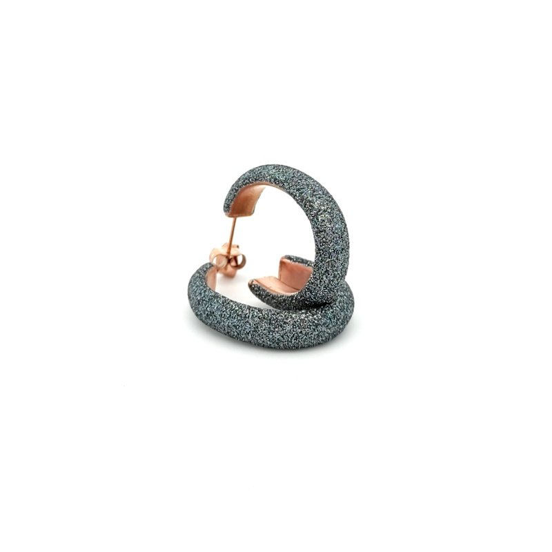 Orecchini Donna in Acciaio Semicerchio Antracite Brillantinati 2 Orecchini Donna in Acciaio Semicerchio Antracite Brillantinati