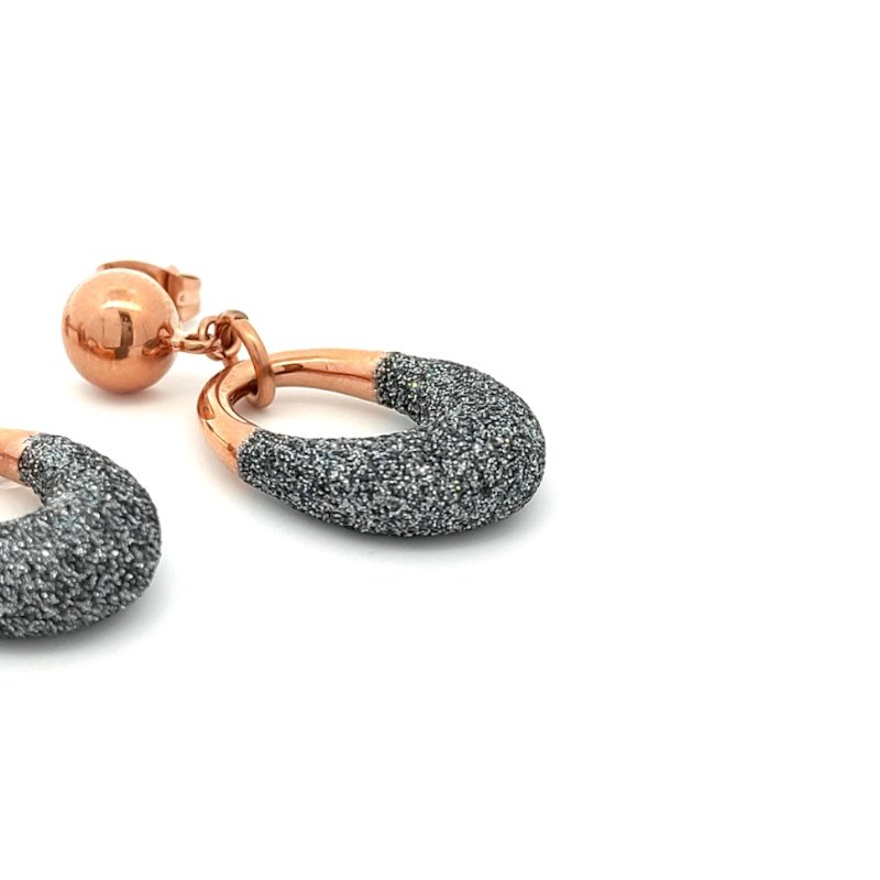 Orecchini Donna in Acciaio Ovali Rosati/Antracite Brillantinata 2 Orecchini Donna in Acciaio Ovali Rosati/Antracite Brillantinata