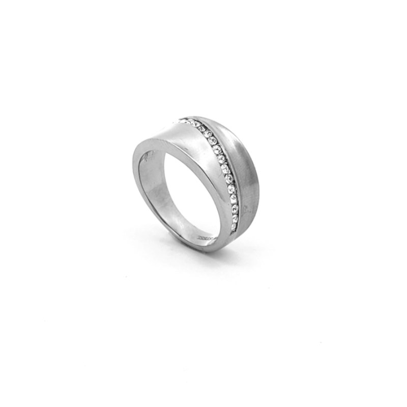 Anello Donna Cem Acciaio Doppia Lavorazione Diagonale Zirconi 1 Anello Donna Cem Acciaio Doppia Lavorazione Diagonale Zirconi