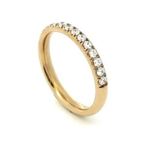 Anello Donna Cem Acciaio Fedina Dorata Zirconi