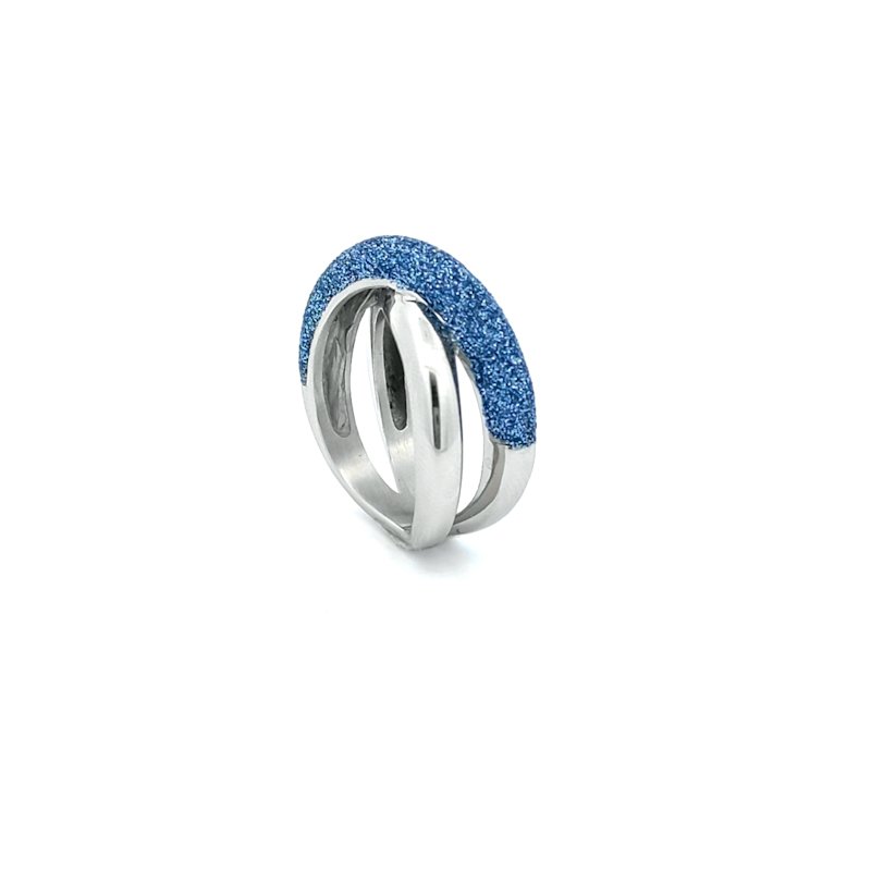 Anello Donna Cem Doppio Intrecciato Fascia Blu Brillantinata 1 Anello Donna Cem Doppio Intrecciato Fascia Blu Brillantinata