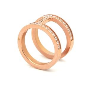 Anello Doppio Donna Cem Acciaio Rosato Con Zirconi