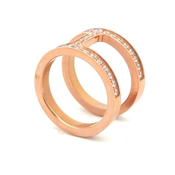 Anello Doppio Donna Cem Acciaio Rosato Con Zirconi 1 Anello Doppio Donna Cem Acciaio Rosato Con Zirconi