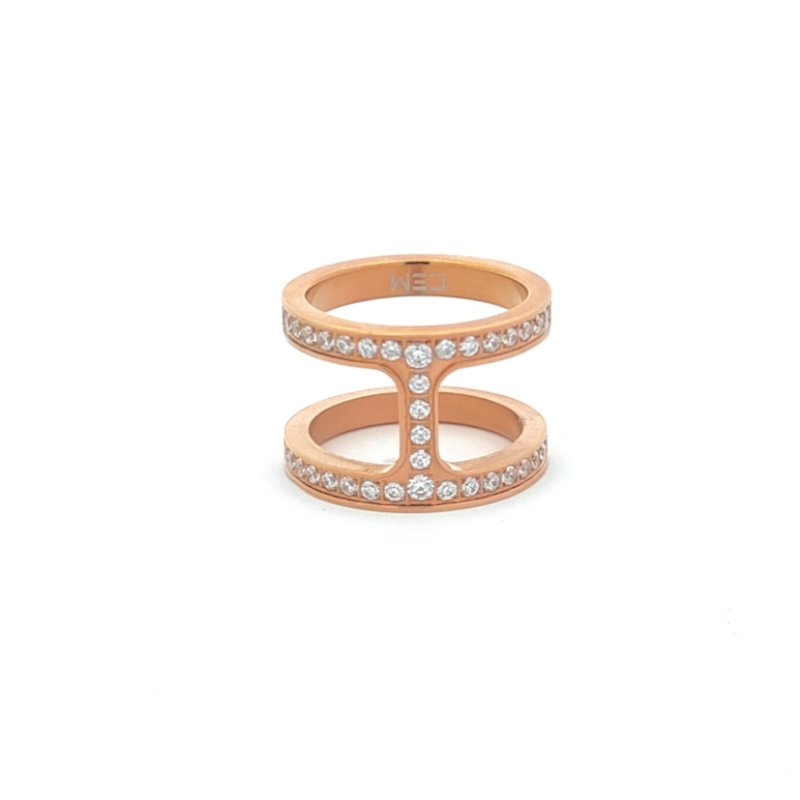 Anello Doppio Donna Cem Acciaio Rosato Con Zirconi 2 Anello Doppio Donna Cem Acciaio Rosato Con Zirconi