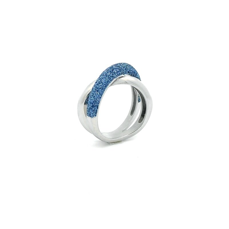 Anello Donna Cem Doppio Intrecciato Fascia Blu Brillantinata 2 Anello Donna Cem Doppio Intrecciato Fascia Blu Brillantinata