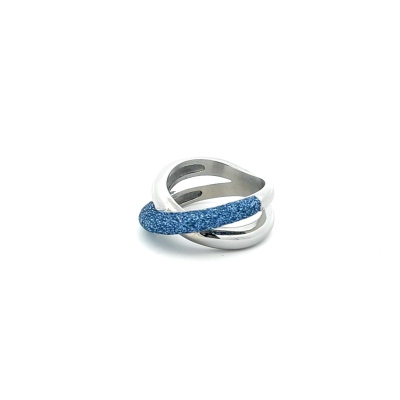 Anello Donna Cem Doppio Intrecciato Fascia Blu Brillantinata 3 Anello Donna Cem Doppio Intrecciato Fascia Blu Brillantinata