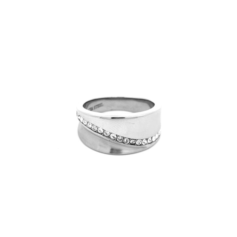Anello Donna Cem Acciaio Doppia Lavorazione Diagonale Zirconi 2 Anello Donna Cem Acciaio Doppia Lavorazione Diagonale Zirconi