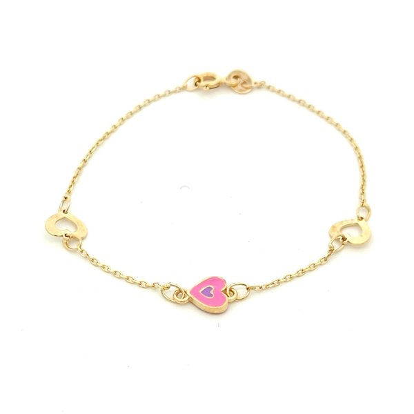 Bracciale Bambina/Ragazza Oro 9kt Cuore Laccato Rosa 1 Bracciale Bambina/Ragazza Oro 9kt Cuore Laccato Rosa