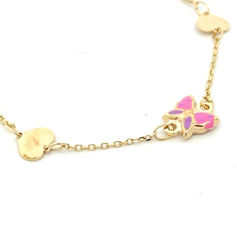Bracciale Bambina/Ragazza Oro 9kt Farfalla Rosa 3 Bracciale Bambina/Ragazza Oro 9kt Farfalla Rosa