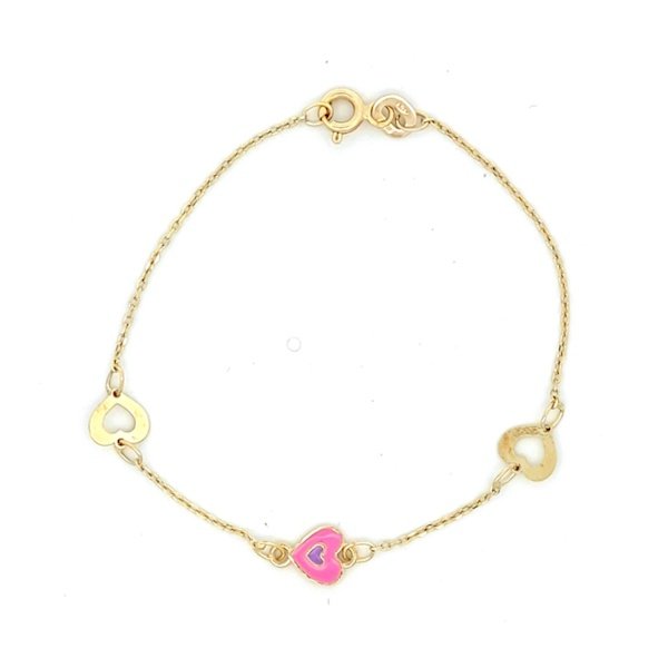 Bracciale Bambina/Ragazza Oro 9kt Cuore Laccato Rosa 2 Bracciale Bambina/Ragazza Oro 9kt Cuore Laccato Rosa