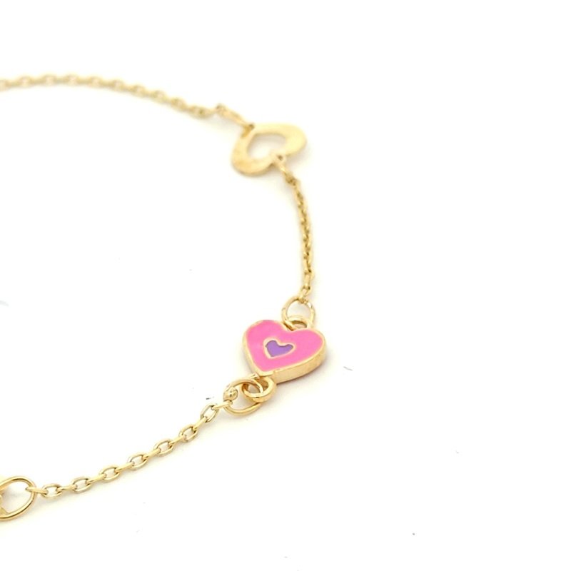 Bracciale Bambina/Ragazza Oro 9kt Cuore Laccato Rosa 3 Bracciale Bambina/Ragazza Oro 9kt Cuore Laccato Rosa
