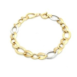 Bracciale Donna Oro 9kt Catena Bicolor Lucida e Satinata