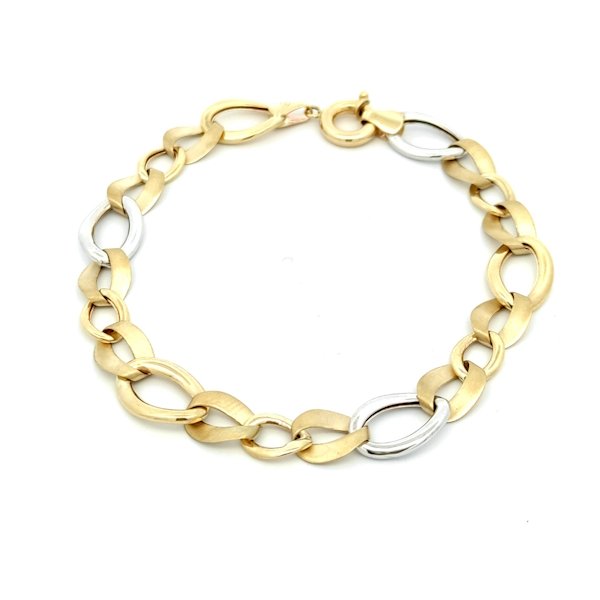 Bracciale Donna Oro 9kt Catena Bicolor Lucida e Satinata 1 Bracciale Donna Oro 9kt Catena Bicolor Lucida e Satinata