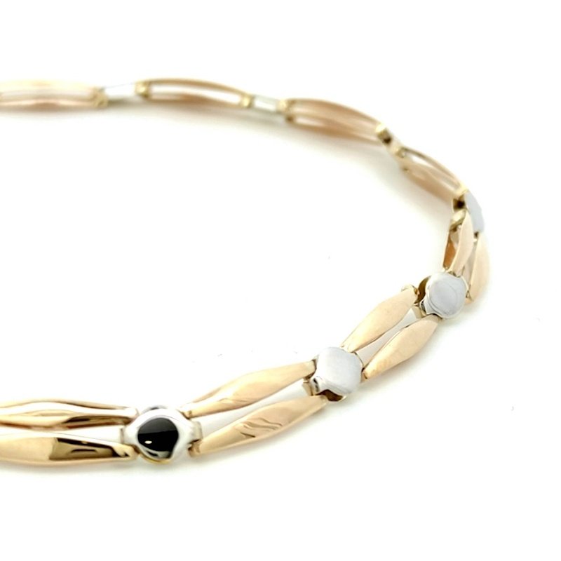 Bracciale Donna Oro 9kt Maglia Bicolor a Riga e Punto 2 Bracciale Donna Oro 9kt Maglia Bicolor a Riga e Punto