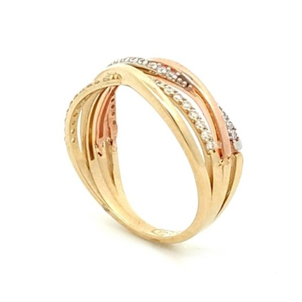 Anello Donna Oro 9kt Fasce Intrecciate Oro Giallo Oro Rosa e Zirconi 1 Anello Donna Oro 9kt Fasce Intrecciate Oro Giallo Oro Rosa e Zirconi