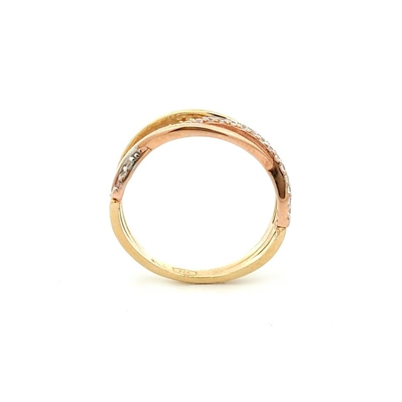 Anello Donna Oro 9kt Fasce Intrecciate Oro Giallo Oro Rosa e Zirconi 2 Anello Donna Oro 9kt Fasce Intrecciate Oro Giallo Oro Rosa e Zirconi