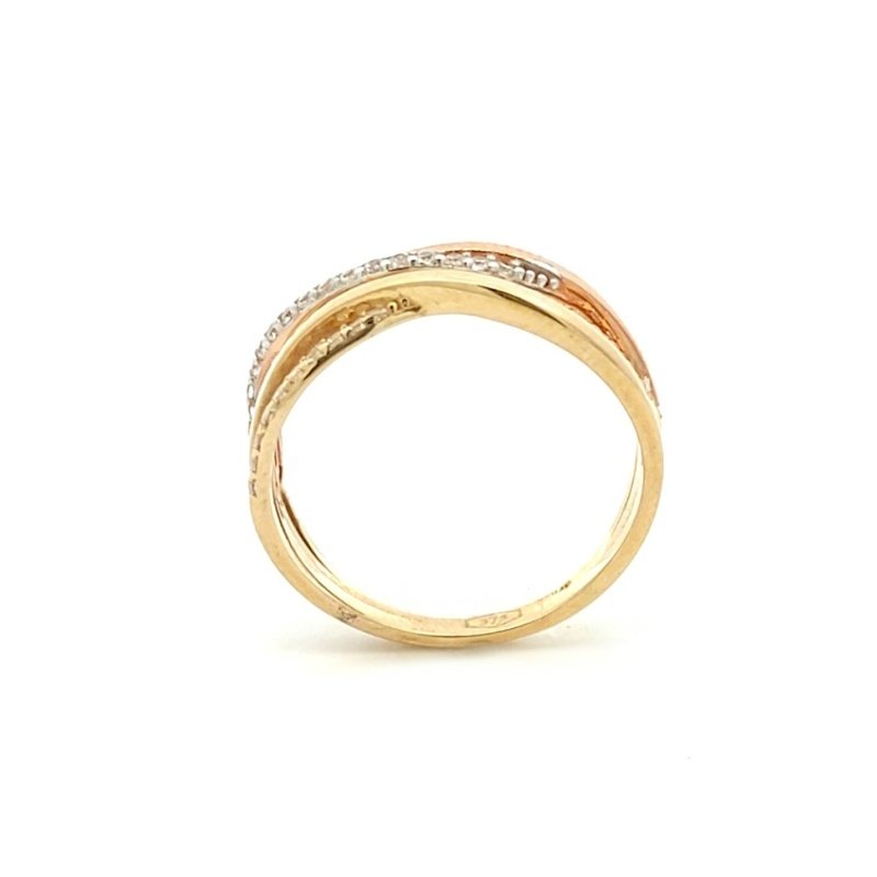 Anello Donna Oro 9kt Fasce Intrecciate Oro Giallo Oro Rosa e Zirconi 3 Anello Donna Oro 9kt Fasce Intrecciate Oro Giallo Oro Rosa e Zirconi