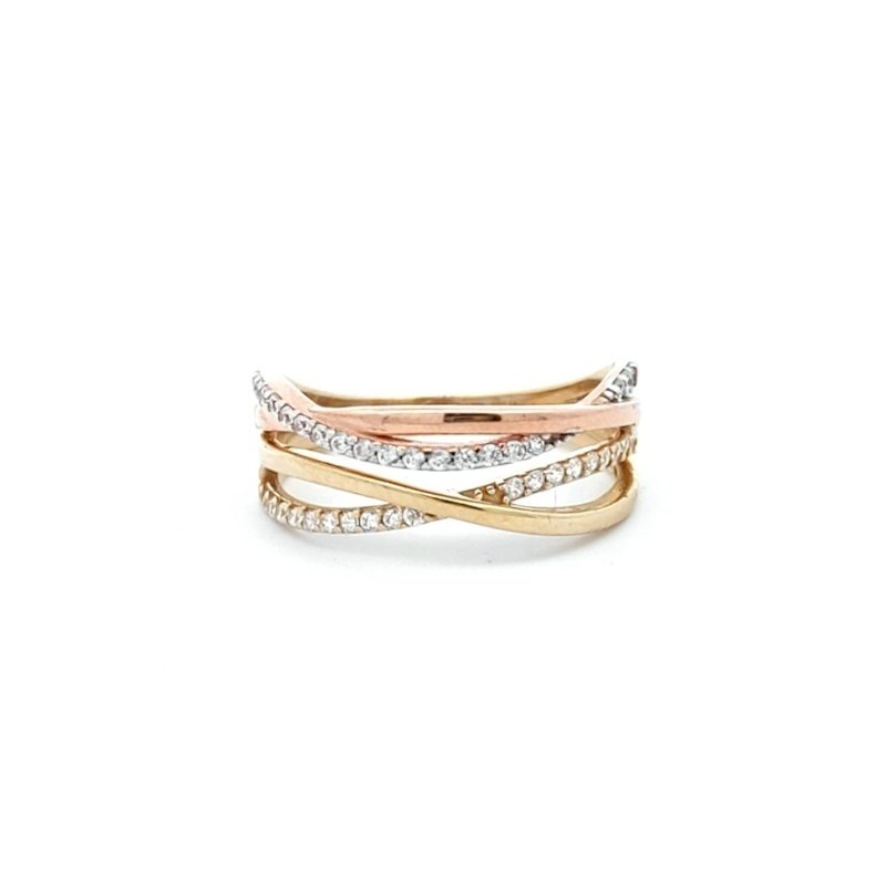 Anello Donna Oro 9kt Fasce Intrecciate Oro Giallo Oro Rosa e Zirconi 4 Anello Donna Oro 9kt Fasce Intrecciate Oro Giallo Oro Rosa e Zirconi