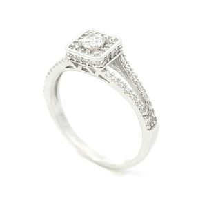 Anello Donna Oro Bianco 9kt Centrale Quadrato Zirconi