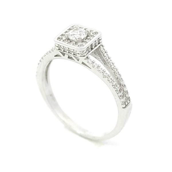 Anello Donna Oro Bianco 9kt Centrale Quadrato Zirconi 1 Anello Donna Oro Bianco 9kt Centrale Quadrato Zirconi
