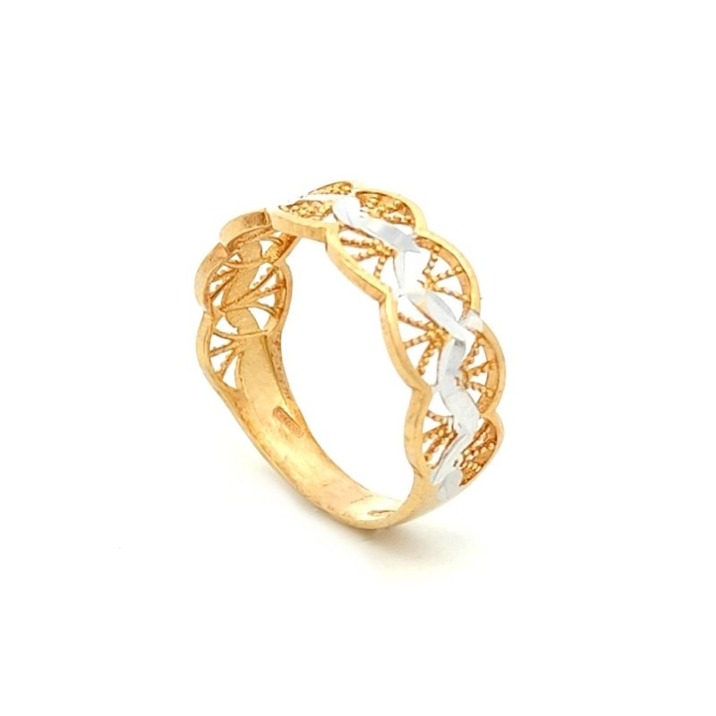 Anello Donna Oro Giallo 9kt Striscia Oro Bianco 1 Anello Donna Oro Giallo 9kt Striscia Oro Bianco