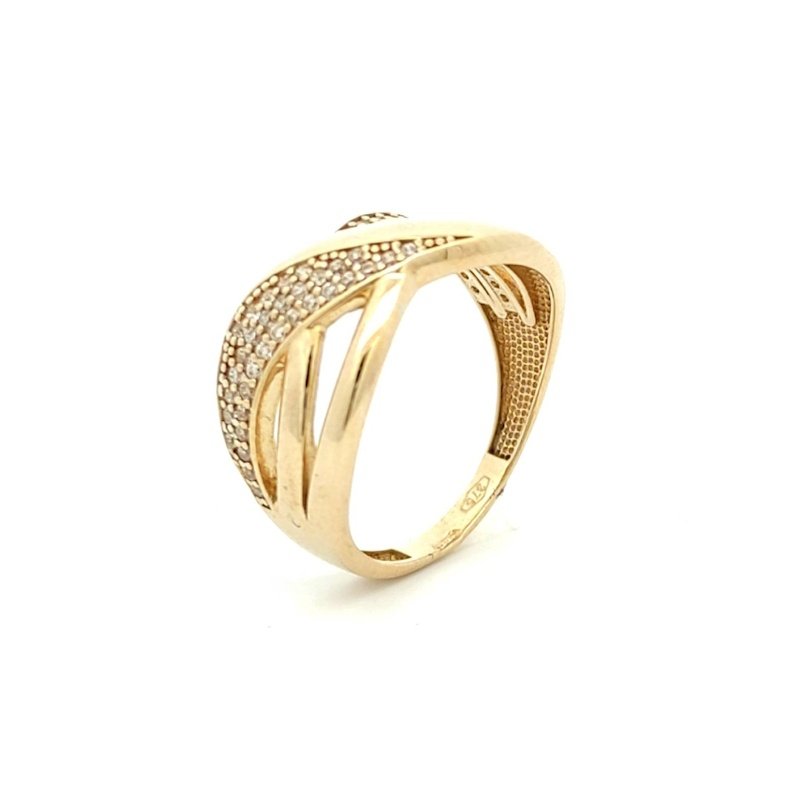 Anello Donna Oro Giallo 9kt Fasce Intrecciate Zirconi 2 Anello Donna Oro Giallo 9kt Fasce Intrecciate Zirconi