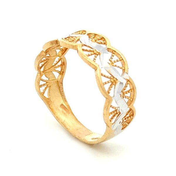 Anello Donna Oro Giallo 9kt Striscia Oro Bianco 1 Anello Donna Oro Giallo 9kt Striscia Oro Bianco