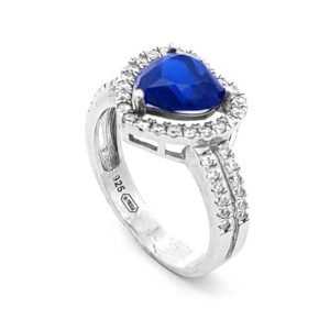 Anello Donna Argento Cuore Blu