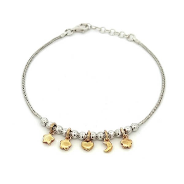 Bracciale Donna Argento Ciondolo Dorati 1 Bracciale Donna Argento Ciondolo Dorati
