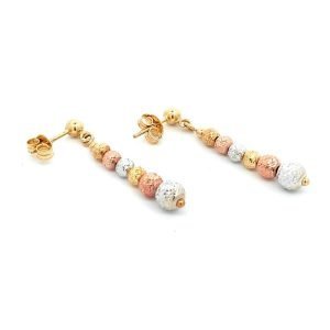 Orecchini Oro Trittico Pendenti Diamantati Pallini