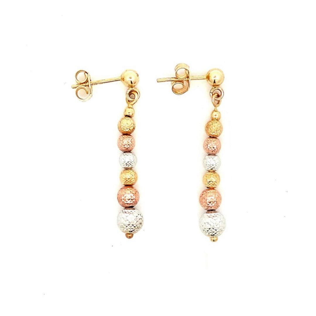 Orecchini Oro Trittico Pendenti Diamantati Pallini 2 Orecchini Oro Trittico Pendenti Diamantati Pallini