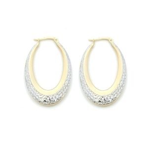 Orecchini Oro 9kt Ovale Bombato Bicolor Martellato