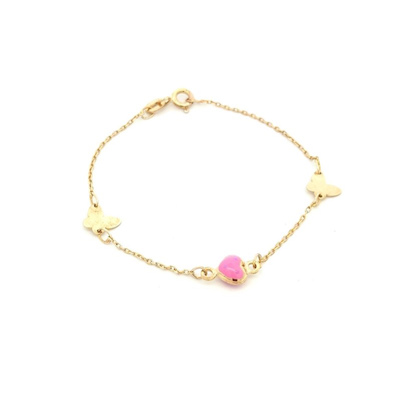 Bracciale Donna Oro Giallo 9kt Cuore Rosa e Farfalle 1 Bracciale Donna Oro Giallo 9kt Cuore Rosa e Farfalle