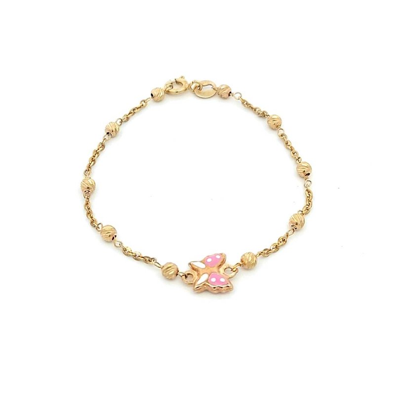 Bracciale Donna Oro Giallo 9kt Farfalla e Pallini Diamantati 1 Bracciale Donna Oro Giallo 9kt Farfalla e Pallini Diamantati