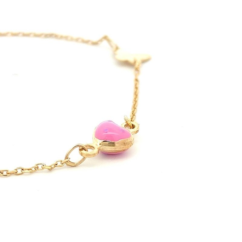 Bracciale Donna Oro Giallo 9kt Cuore Rosa e Farfalle 2 Bracciale Donna Oro Giallo 9kt Cuore Rosa e Farfalle